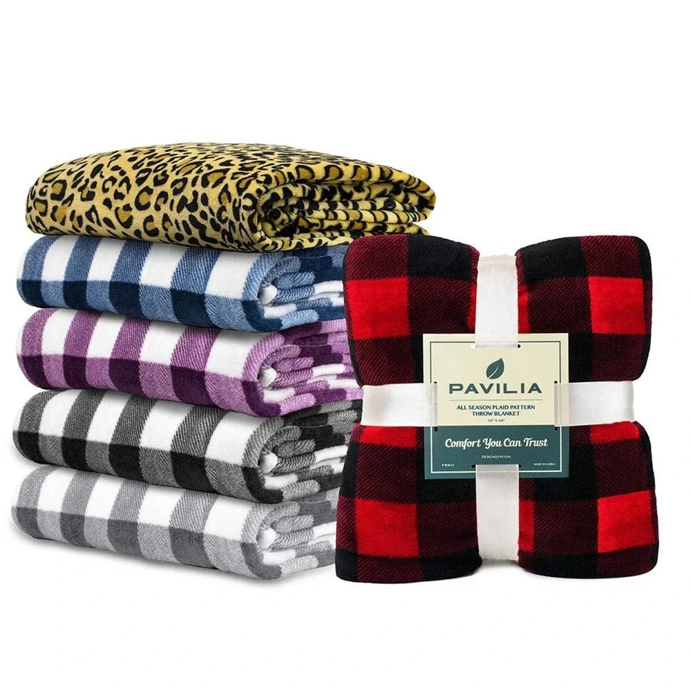 Buffalo Check Plaid Plush Fleece Blanket Throw  Red Black - Picture 3 of 3
